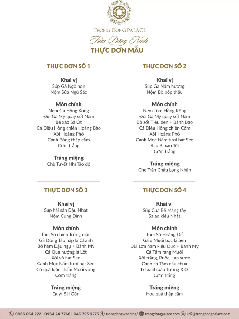 Thực đơn tiệc công ty mẫu hấp dẫn do các đầu bếp nhà hàng Trống Đồng Palace xây dựng